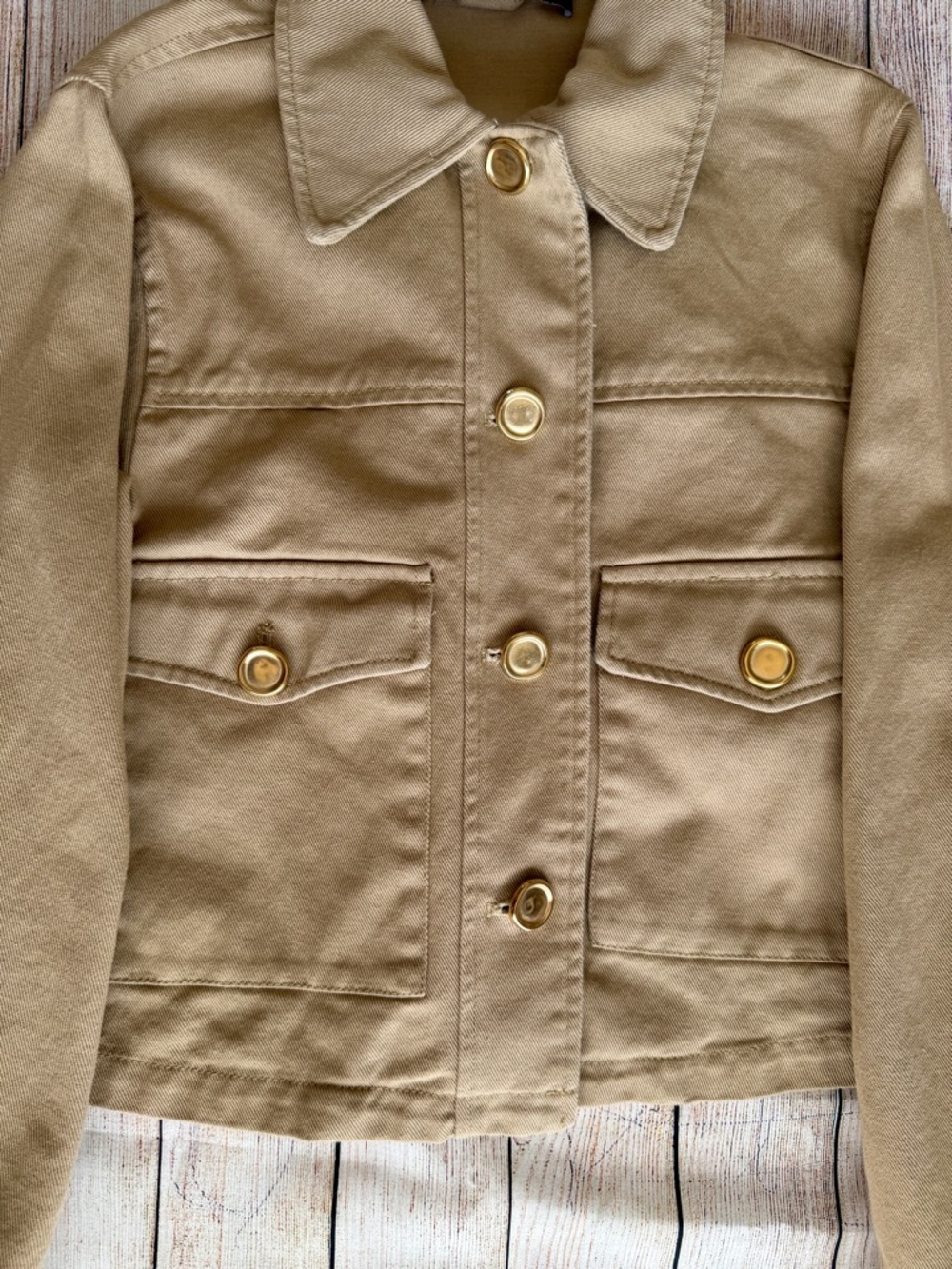 Zara Khaki Tan Cropped Utility Jacket Gold Buttons Women’s S - Picture 9 of 14